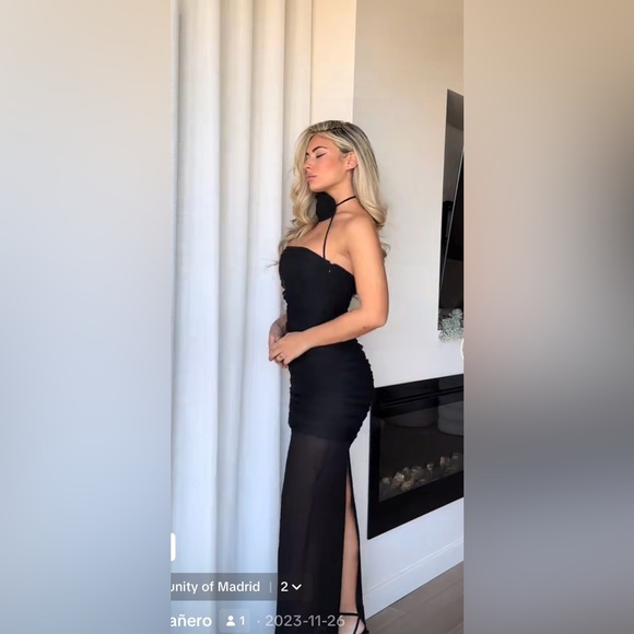 ZARA BLOGGERS FAV NECK FLOWER BLACK TULLE DRESS FLORAL - Picture 11 of 14